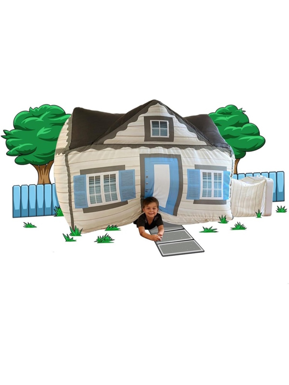 AirFort Cottage Playhouse Inflatable Kids Fort Play Tent Indoor Fan Powered NIB